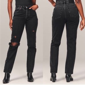 Abercrombie & Fitch The Dad High Rise Ripped Knee Distressed Jeans Black 27 / 4